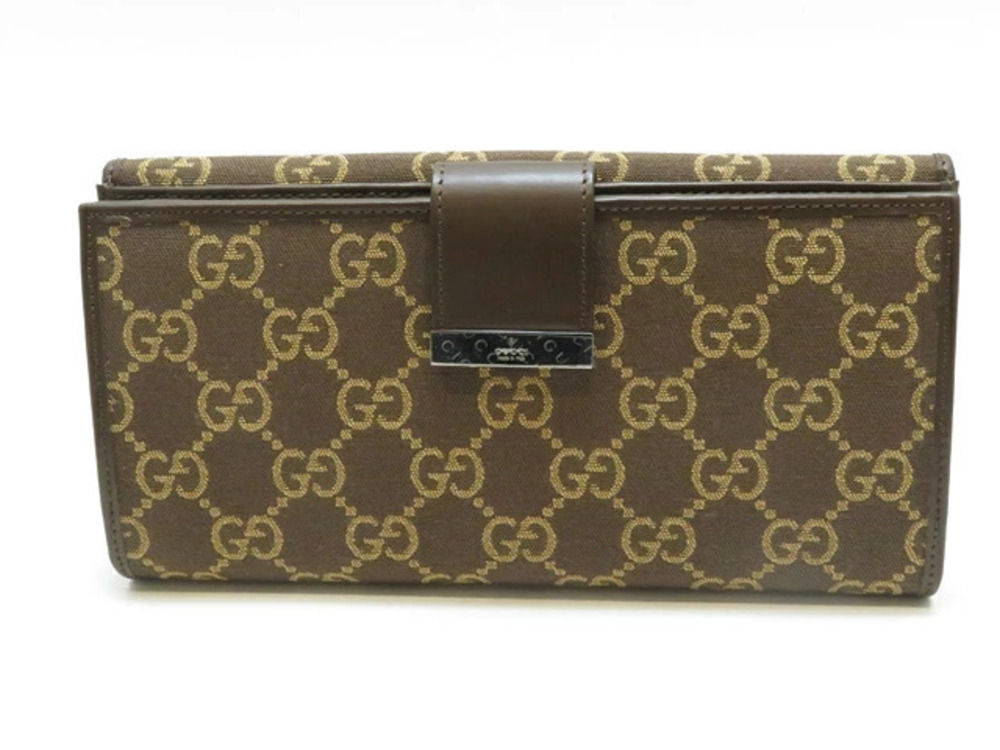 Gucci GG Bi fold Zip Long Wallet Dark Brown Canvas Leather